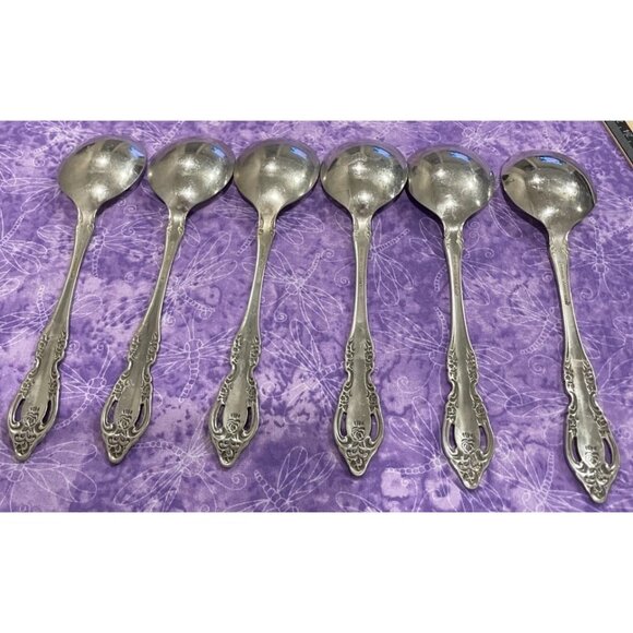 Oneida Brahms Community Round Bowl Gumbo Spoon Stainless Steel Flatware Set Of 6 - Picture 2 of 4